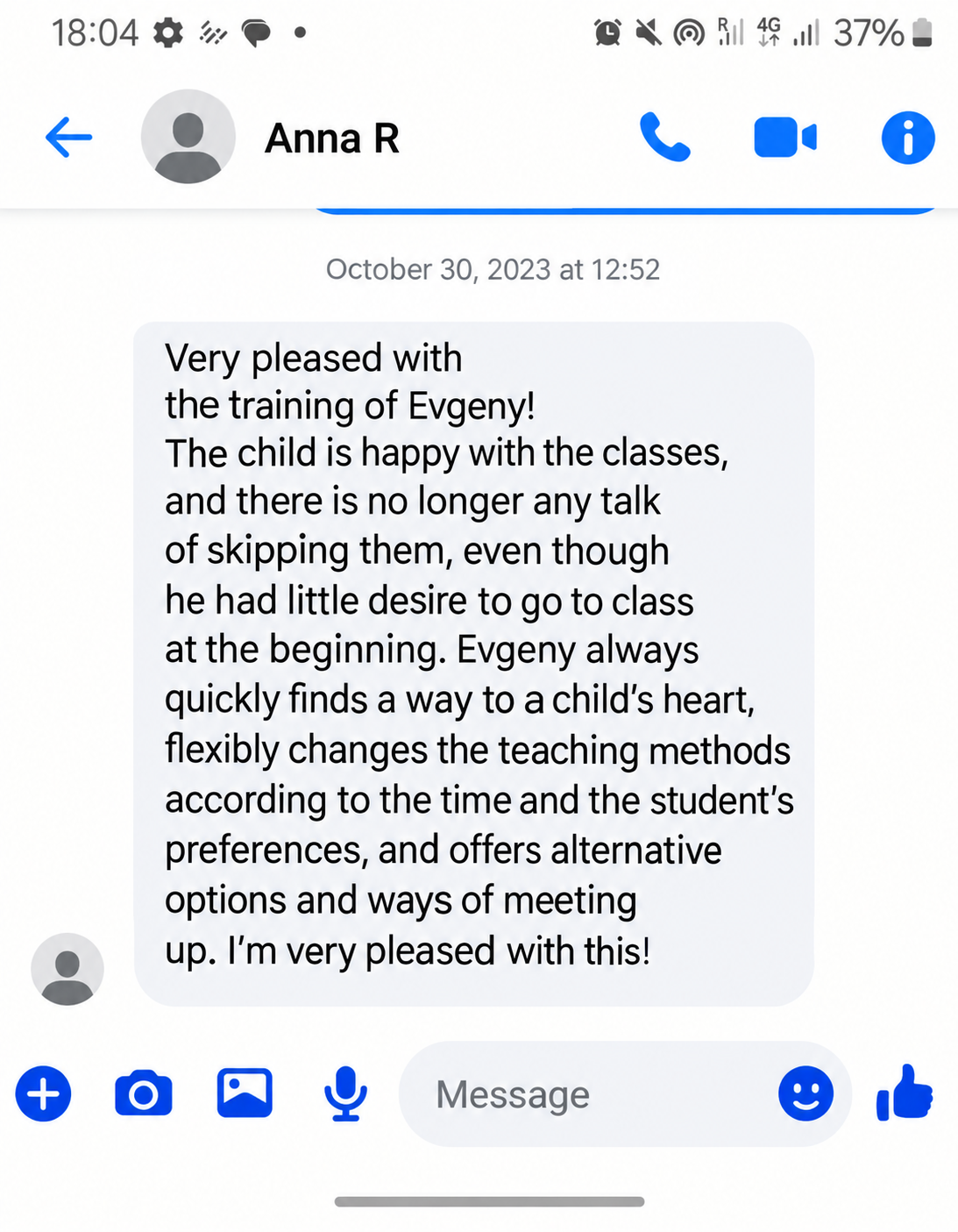 Parent feedback message